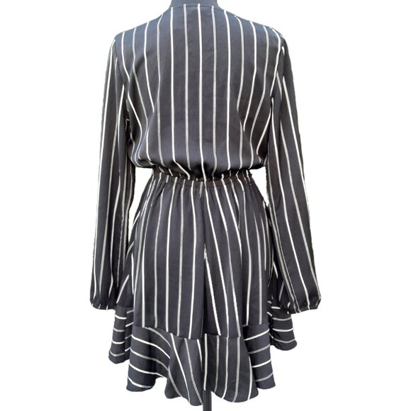 Express Striped Elastic Waist Ruffle Wrap Dress SIZE SMALL - Picture 3 of 16